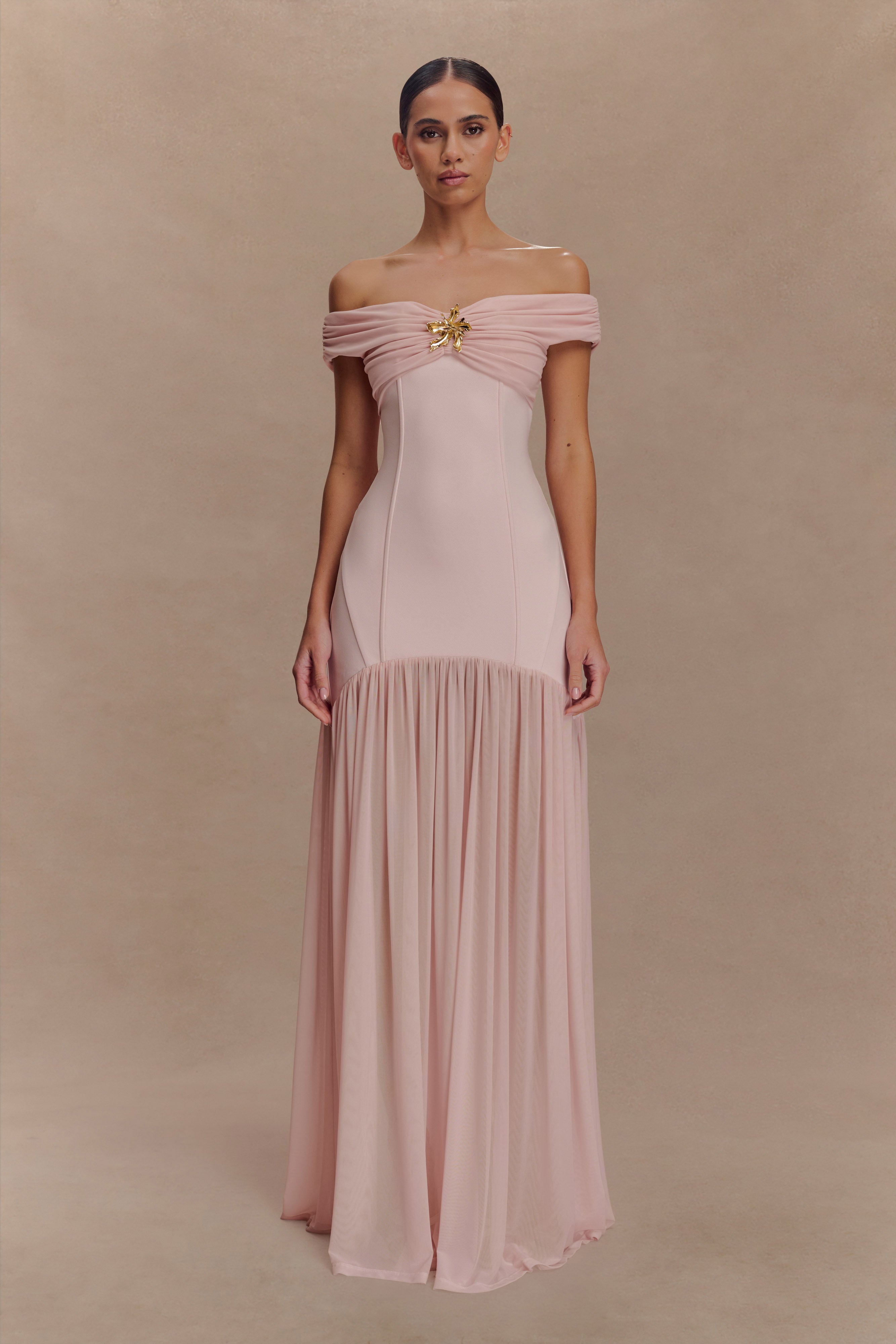 KELLIE - OFF SHOULDER CREPE MAXI DRESS