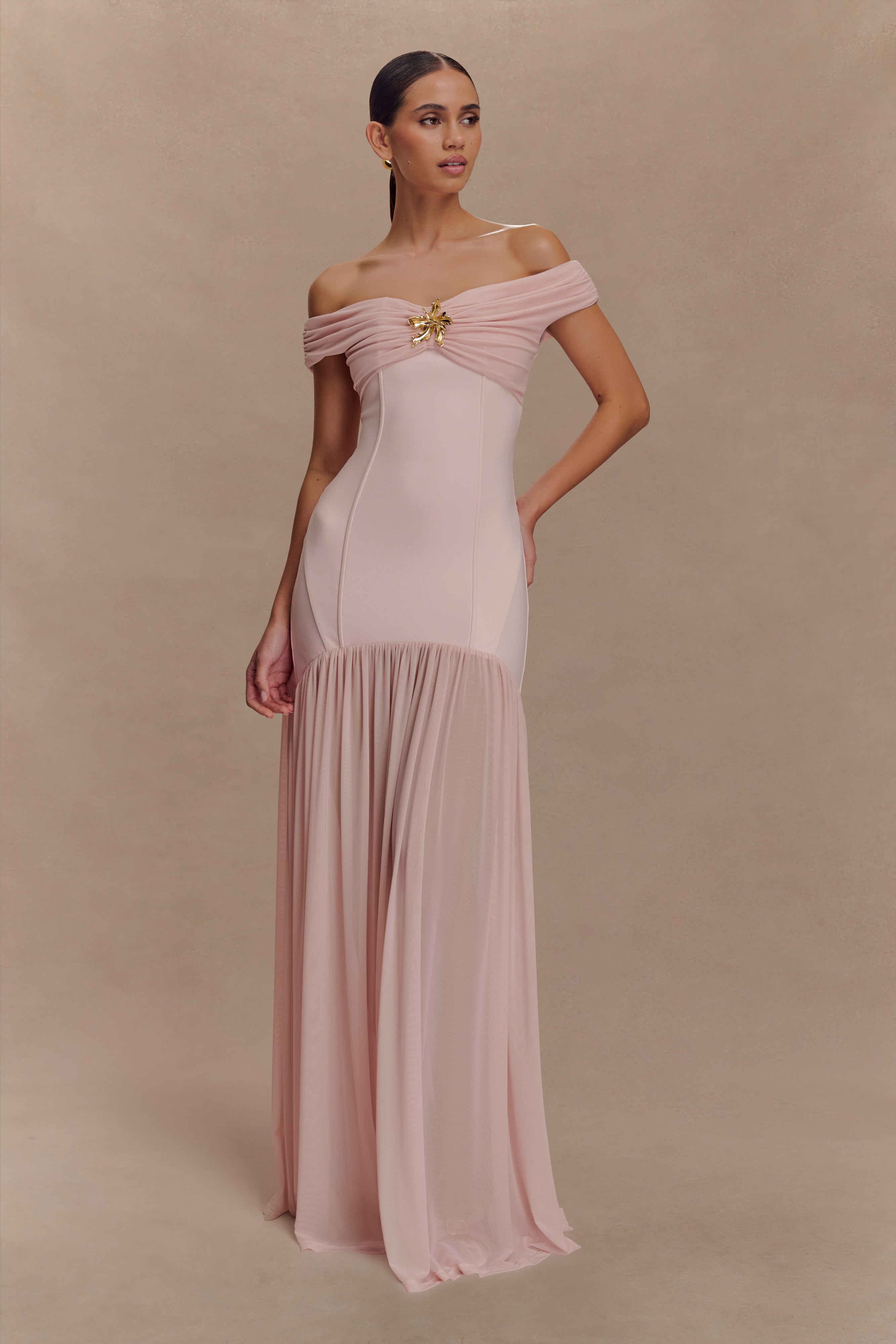 KELLIE - OFF SHOULDER CREPE MAXI DRESS