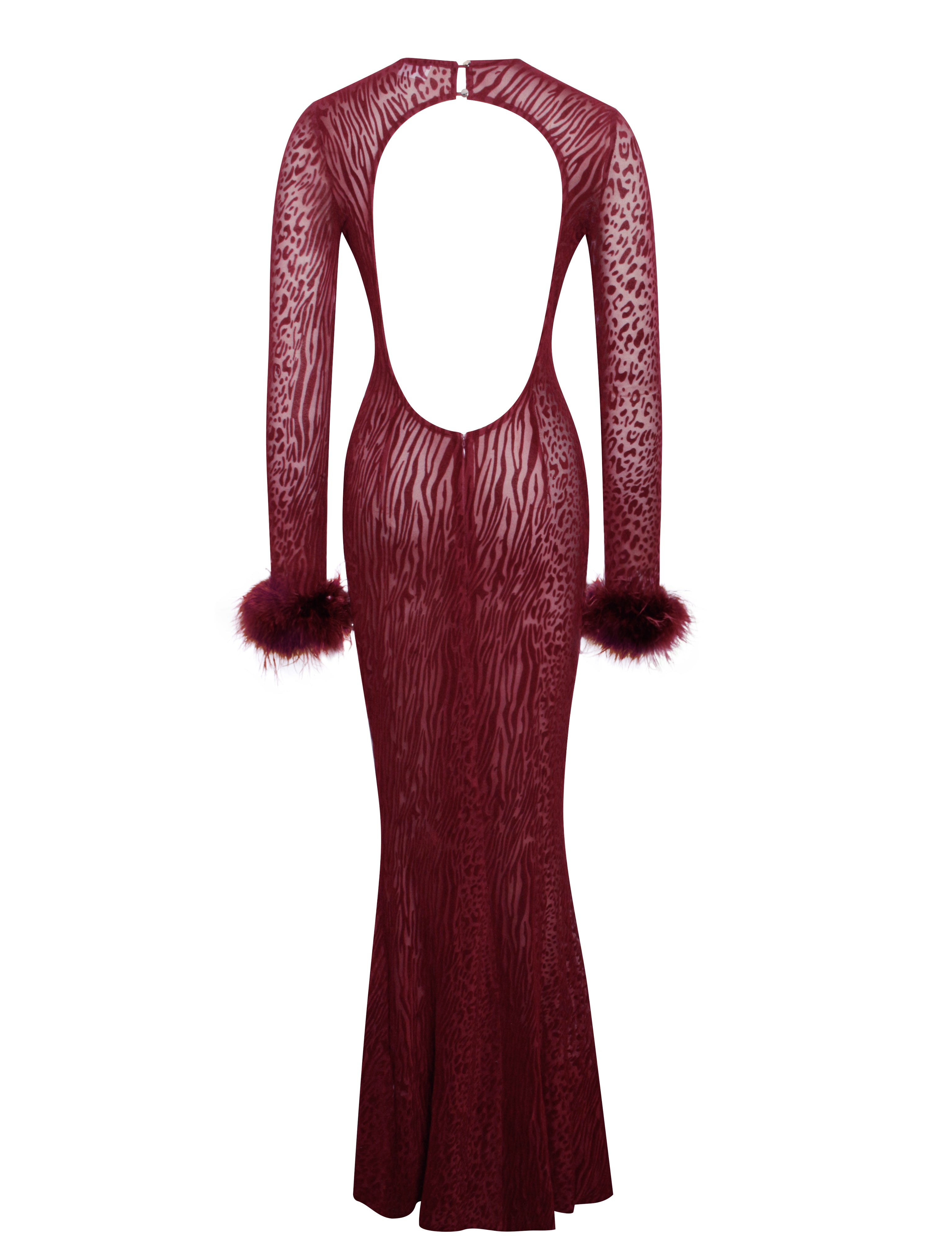 NERISSA - LEOPARD VELVET MESH BACKLESS MAXI DRESS
