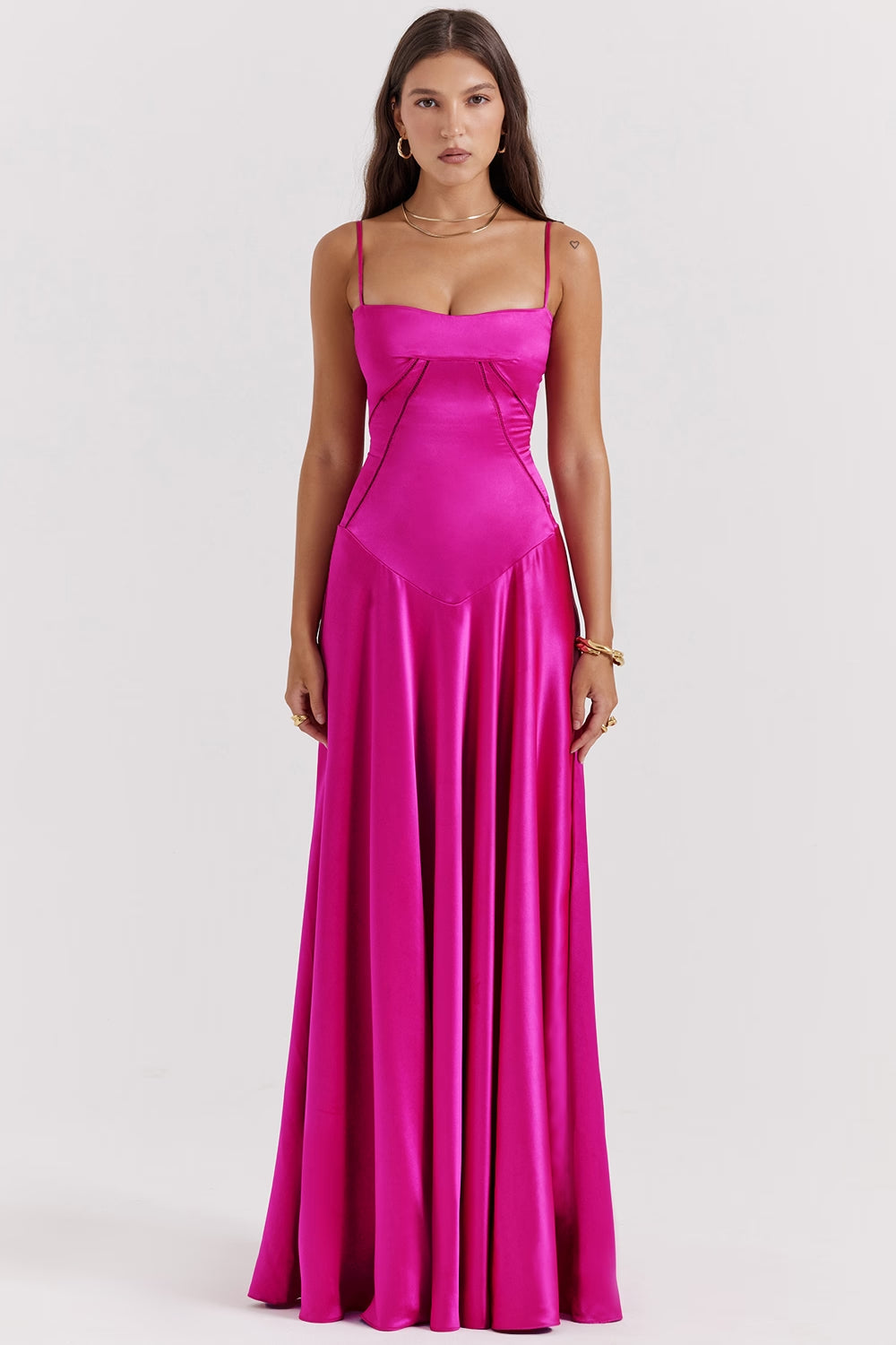 ANABELLA - FUCHSIA LACE UP MAXI DRESS