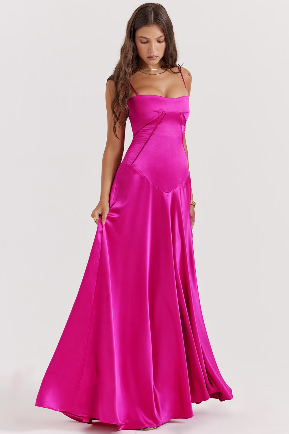 ANABELLA - FUCHSIA LACE UP MAXI DRESS