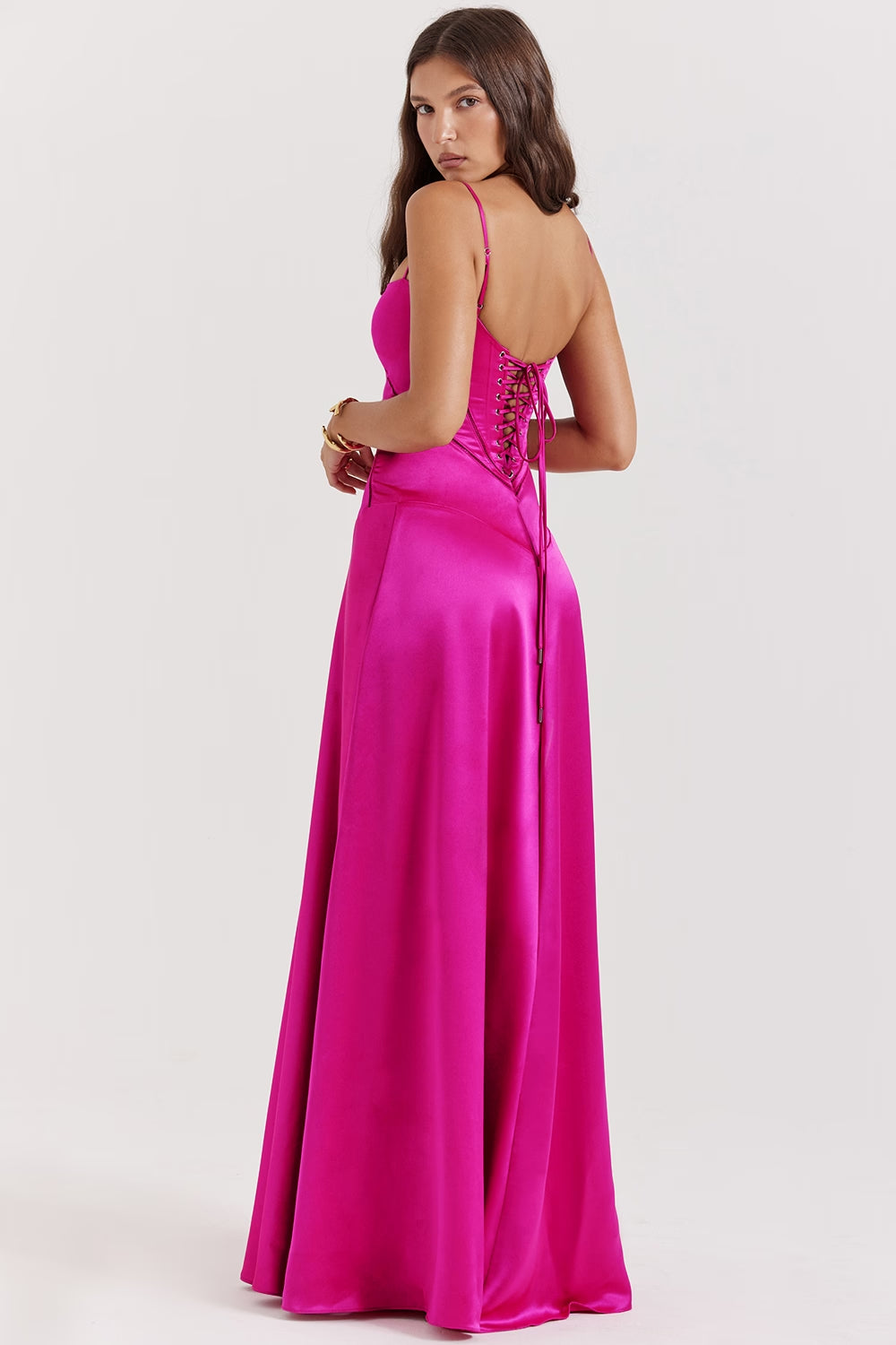 ANABELLA - FUCHSIA LACE UP MAXI DRESS