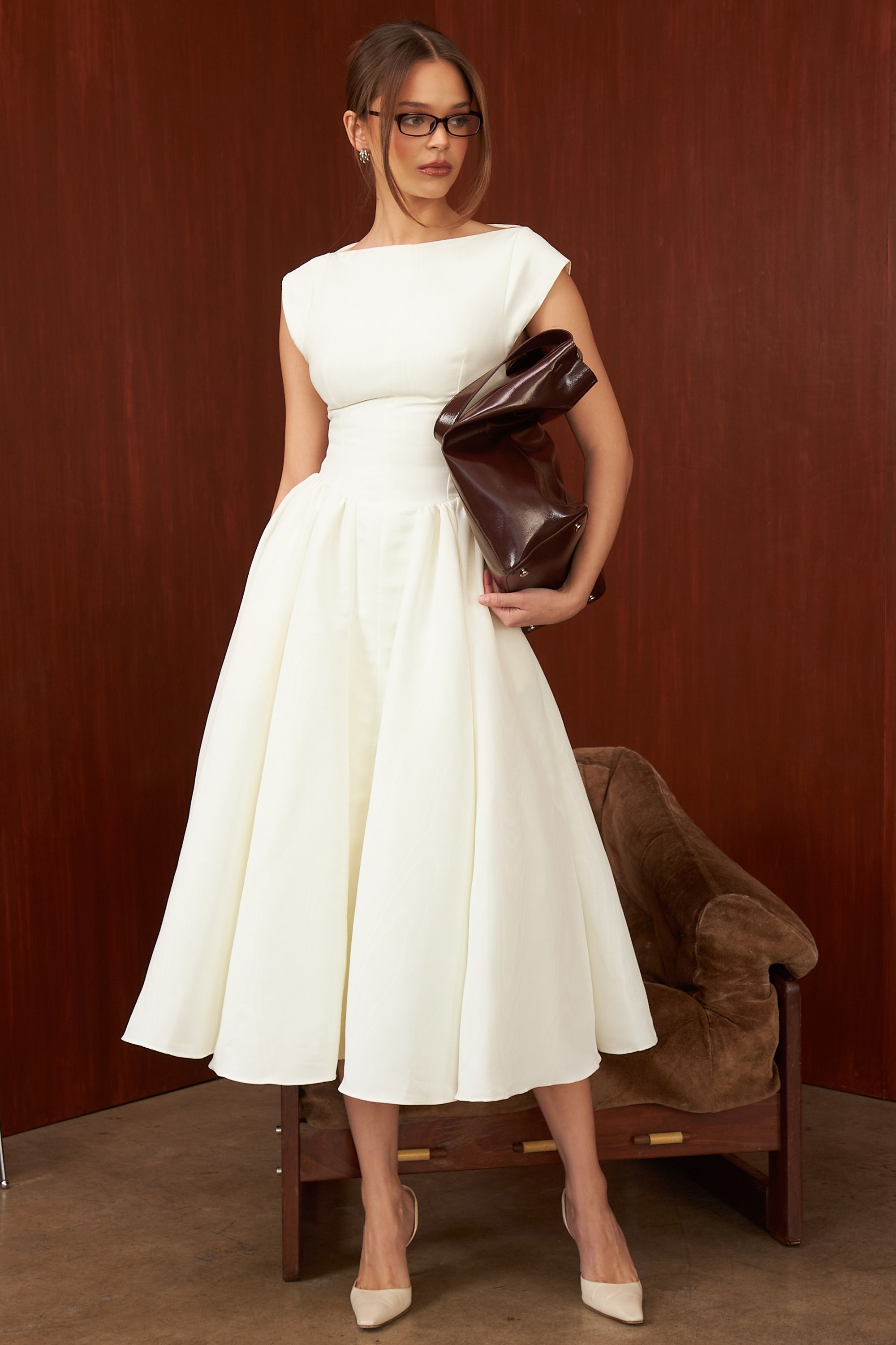 DEBUTANTE - MOIRE SATIN MIDI DRESS
