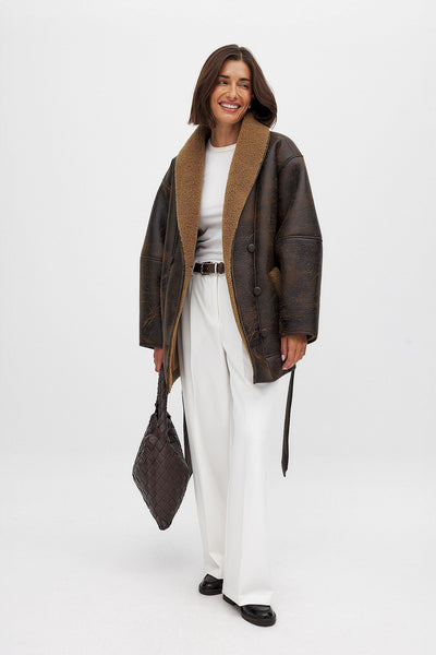 ISABELLA - BELTED DETAIL SHEARLING JACKET