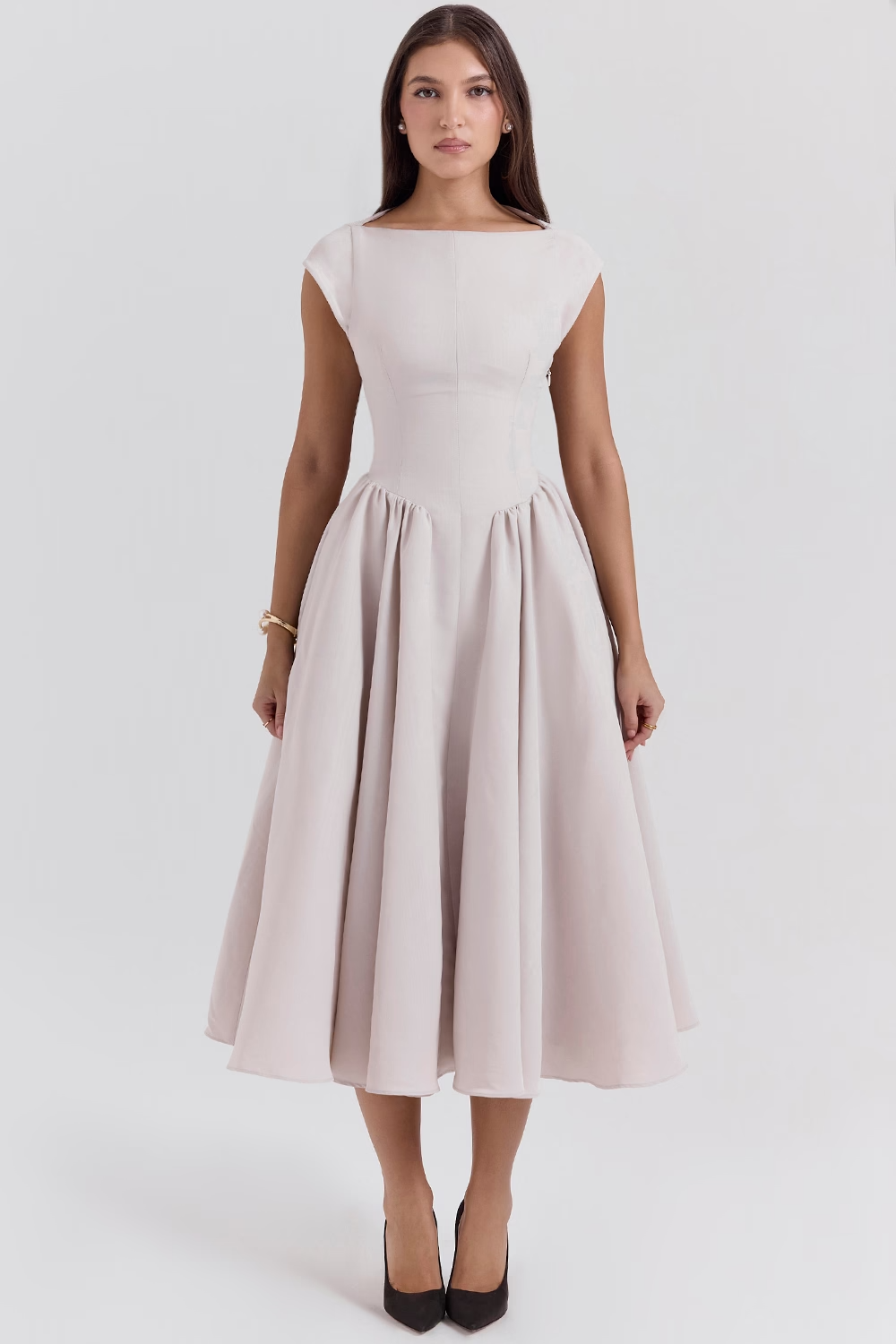 DEBUTANTE - MOIRE SATIN MIDI DRESS